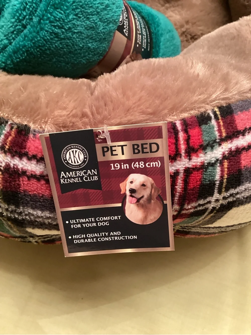 American Kennel Club Pet 3 Piece Christmas Holiday Plaid Bed Gift Set NWT